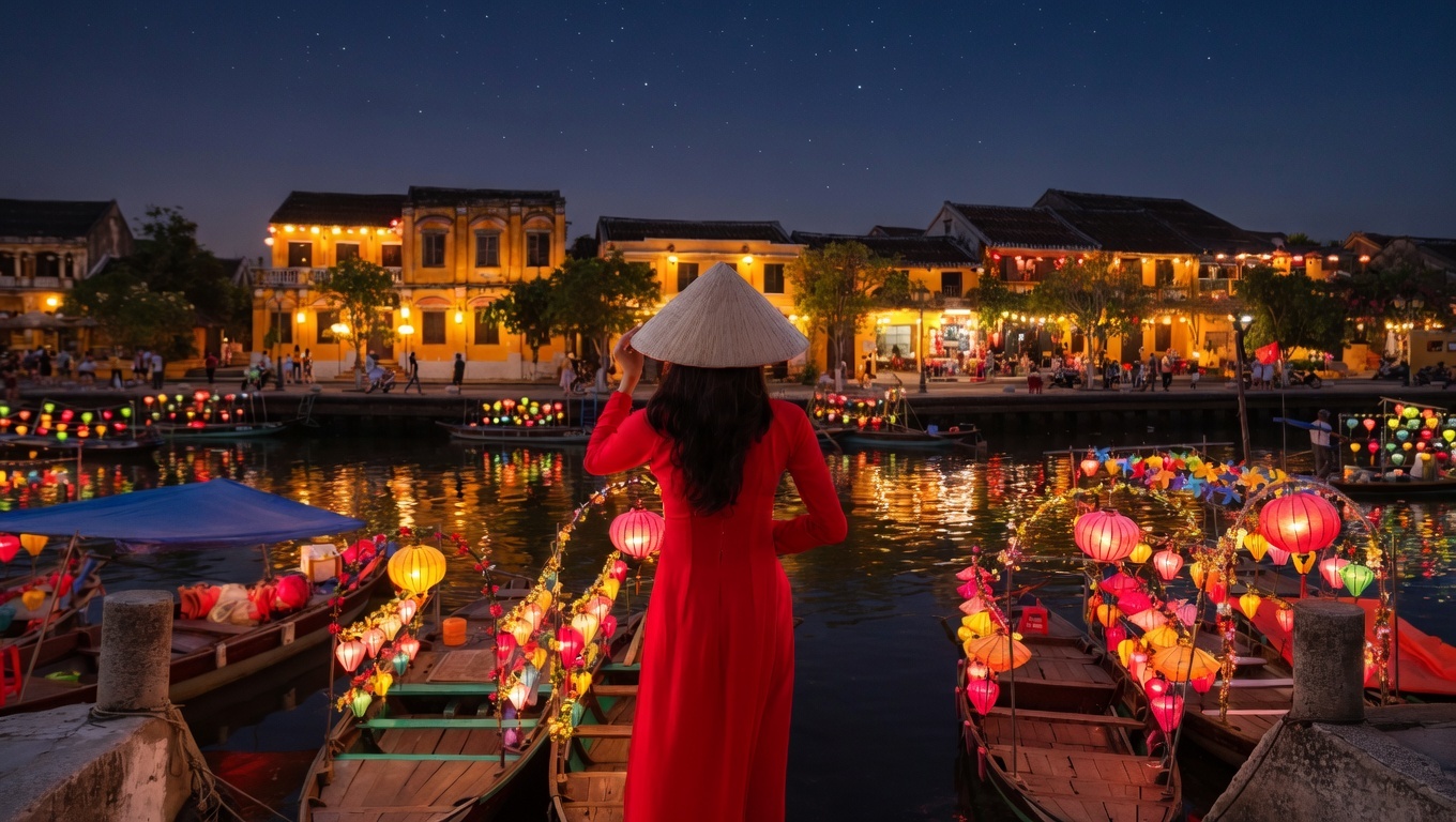 Hoi An ancient town lanterns over Thu Bon River